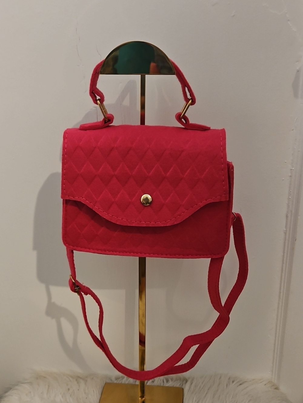 SHEIN Hot Pink Faux Quilted Felt Mini Crossbody with Top Handle
